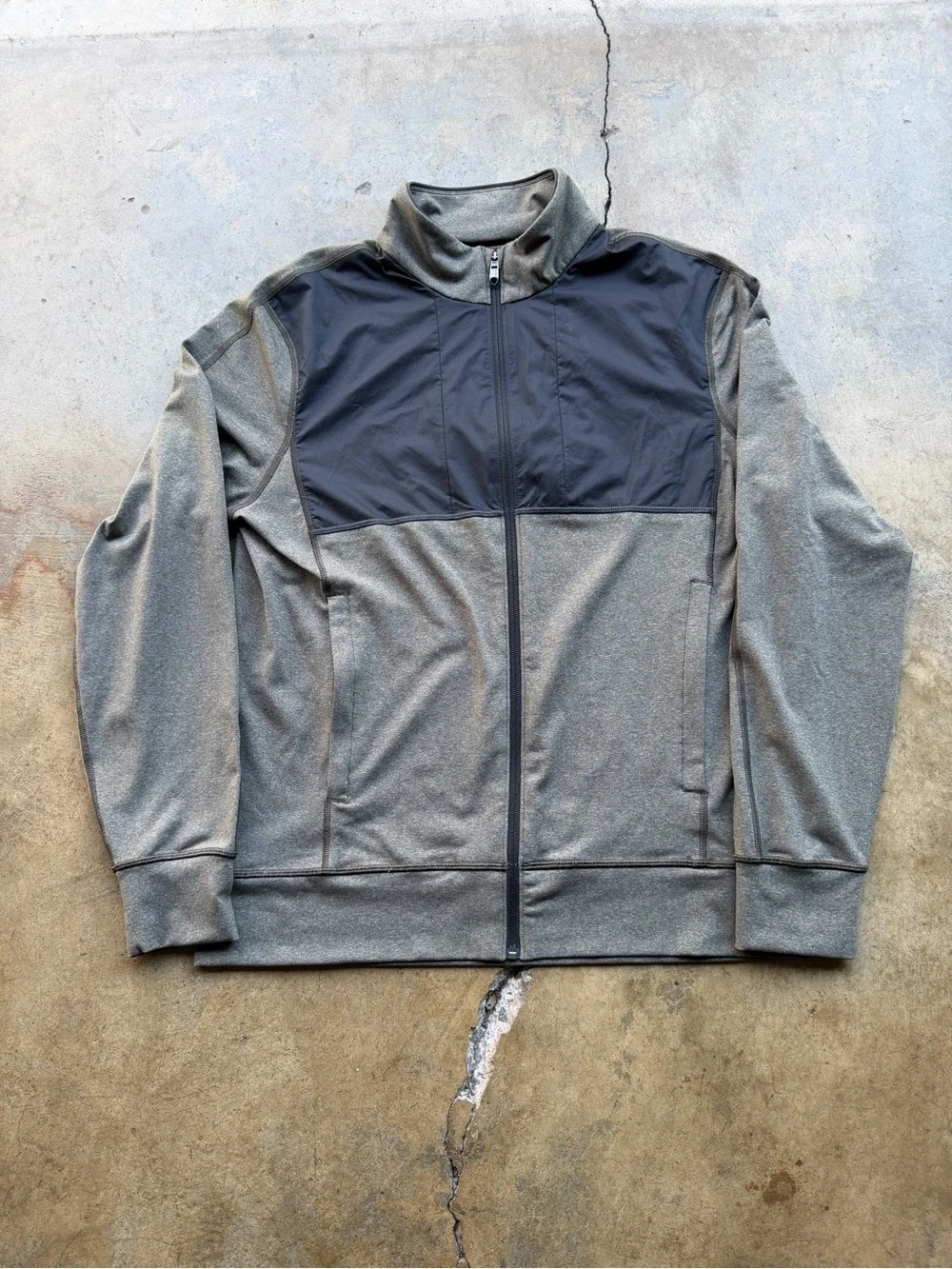 Lululemon Gray Full-Zip Performance Jacket with Black Chest Panel